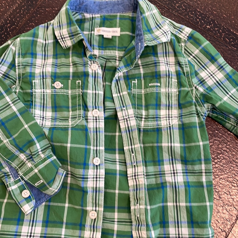 Tucker & Tate green plaid button up shirt 2T